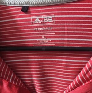 adidas Coral and White Striped Climalite Polo
